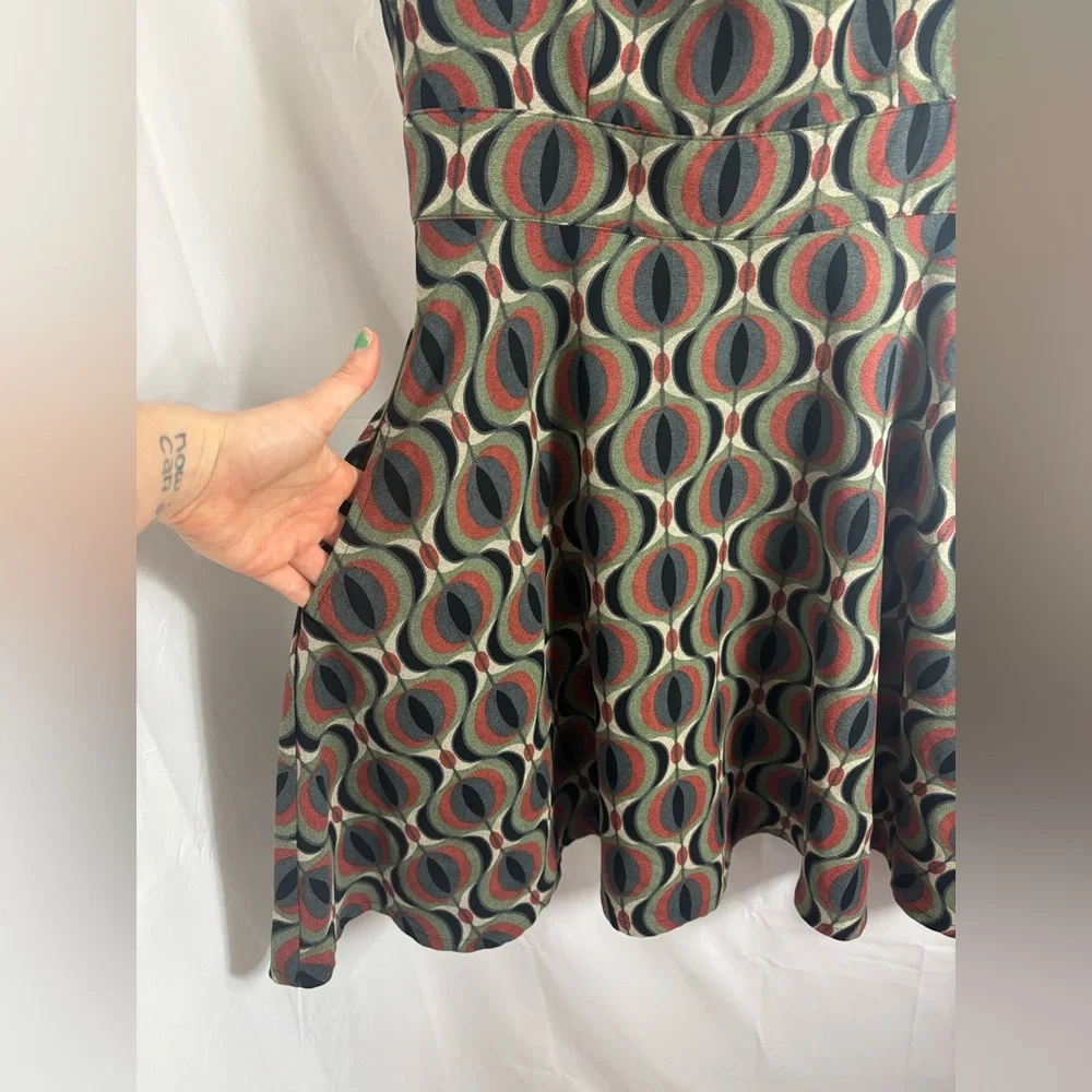 ANTHRO Louche Sleeveless Boho Art Deco Open Back Retro Midi Skater Dress Size S - Picture 6 of 13
